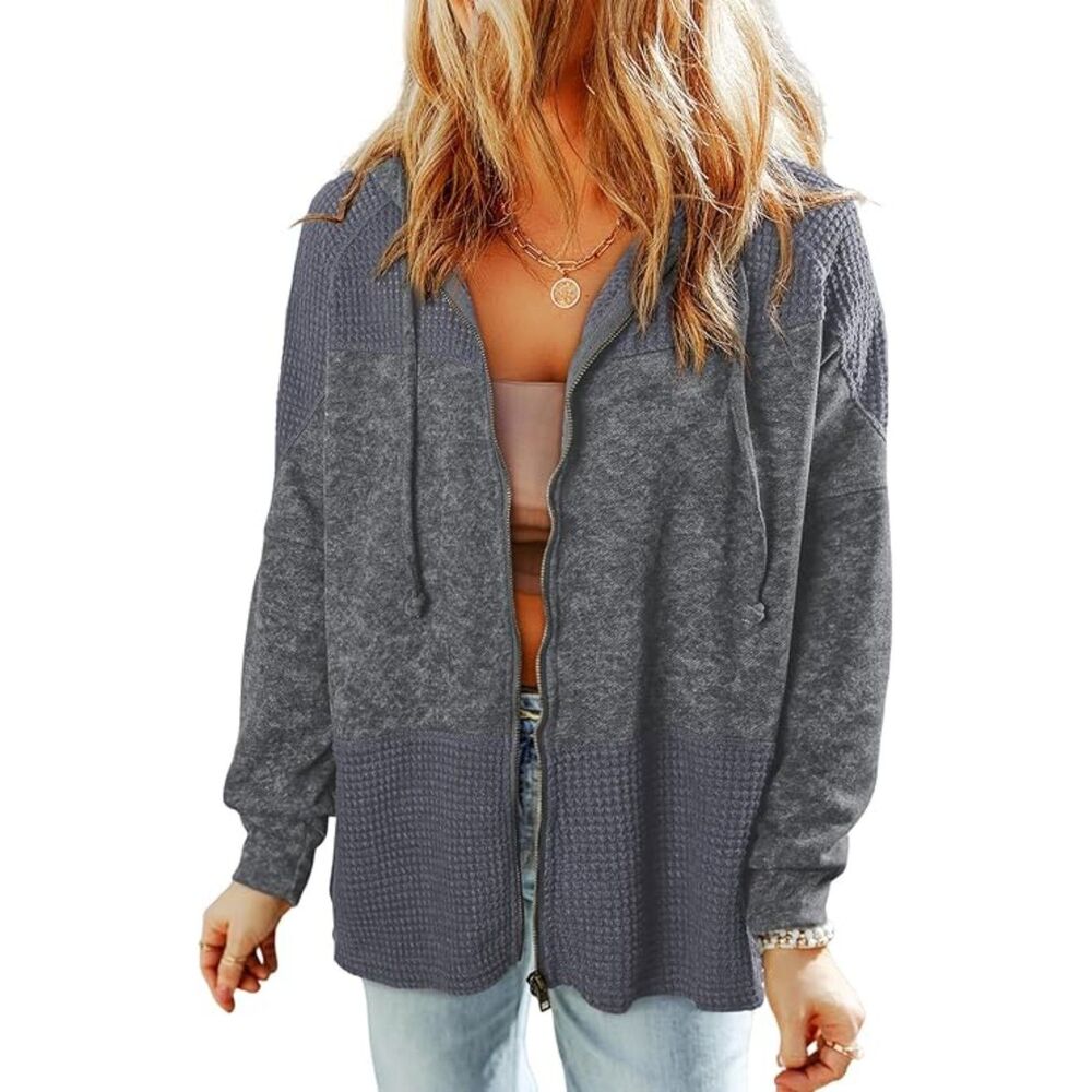 Waffle Stitch Spliced Hoodie Sweatshirt, Medium, 7M-199T002